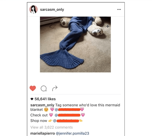 Melvin's Instagram ads for the mermaid tail blanket, which is one of his product recommendations