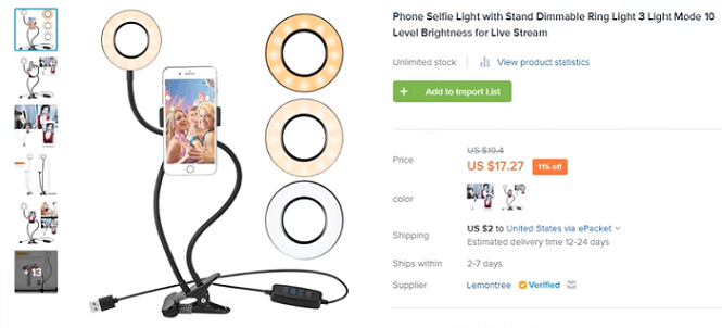 One of the top product ideas in the beauty niche is this portable ring light