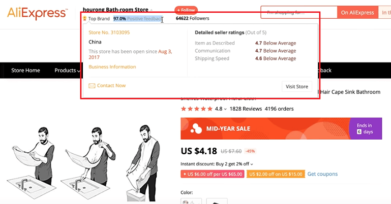 How to look up a supplier rating on AliExpress