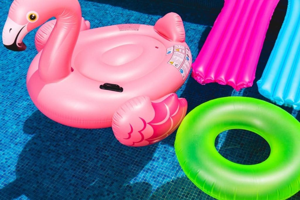 Inflatable toys floating in a pool
