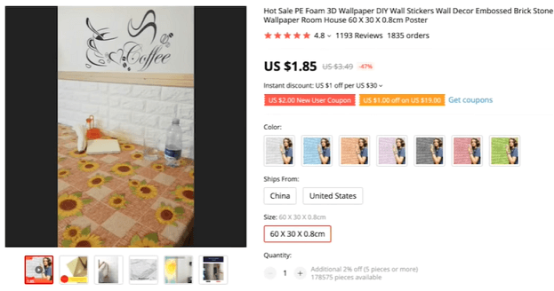 The 3D brick wallpaper is selling really well on AliExpress