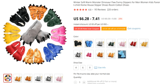 dinosaur slippers are a great online store idea