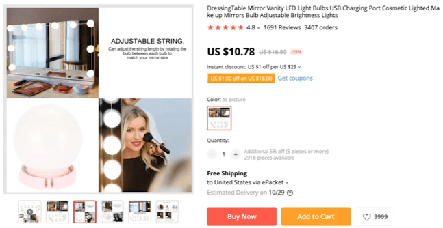 We recommend using the product video for these mirror lights when you're dropshipping the product