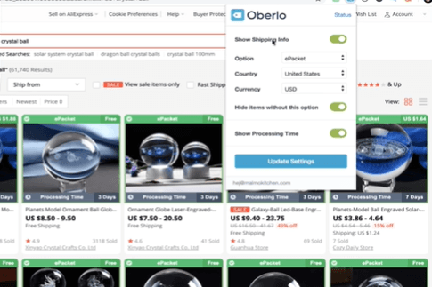 Using the Oberlo Chrome extension