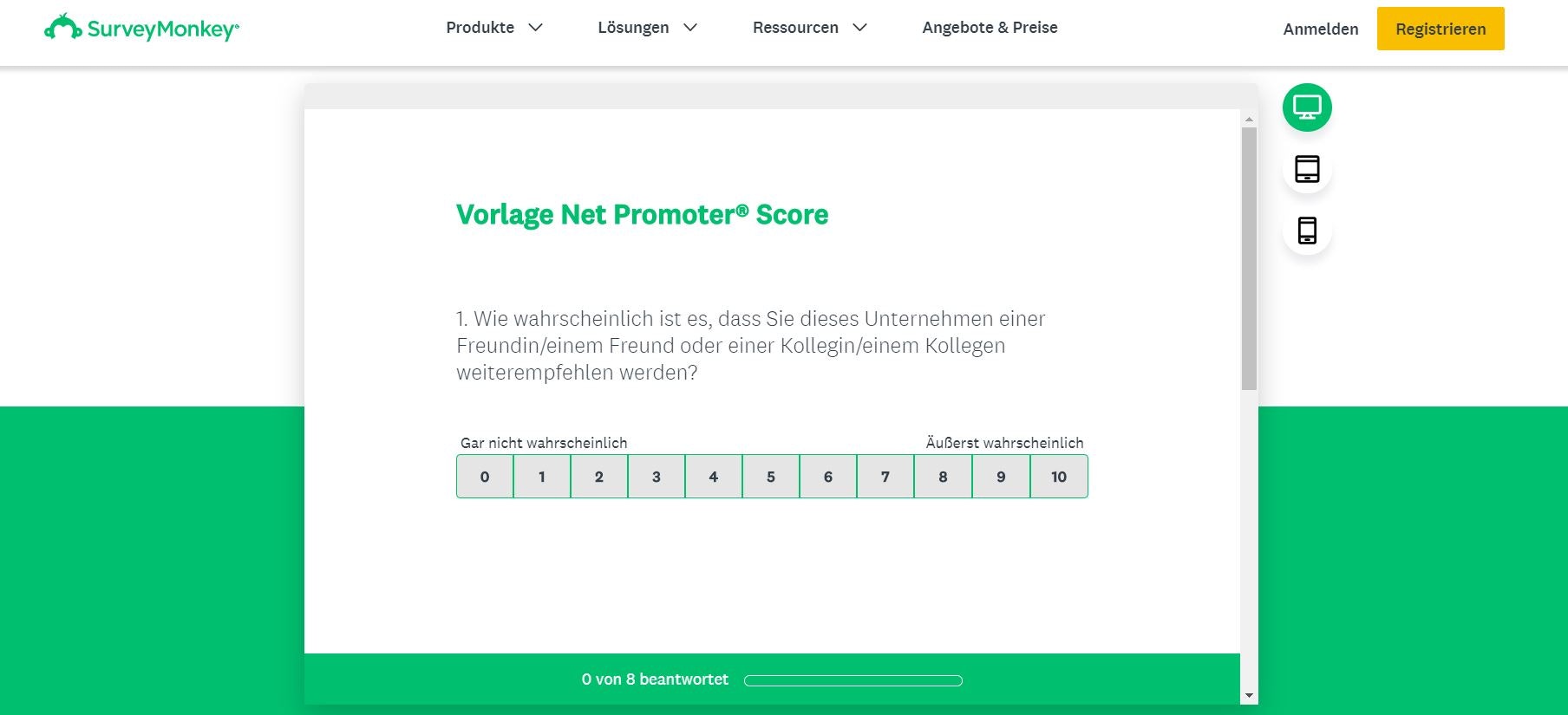 Net Promoter Score Vorlage Survey Monkey