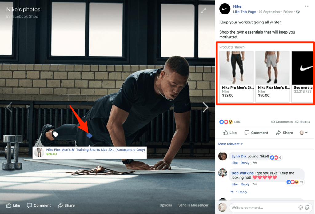 Facebook Shop von Nike