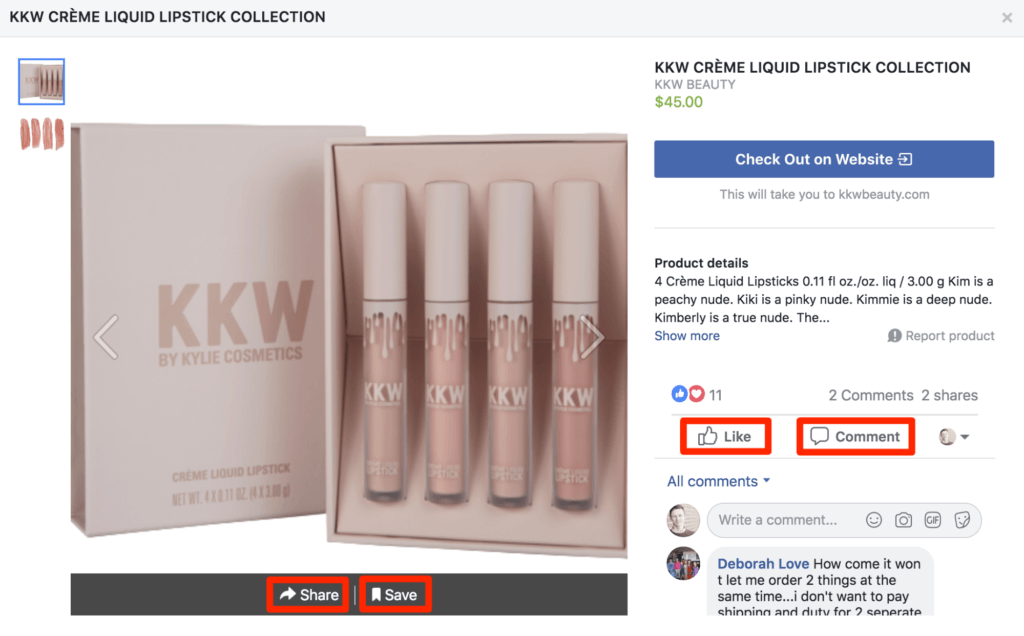 Facebook Shop von KWW Cosmetics
