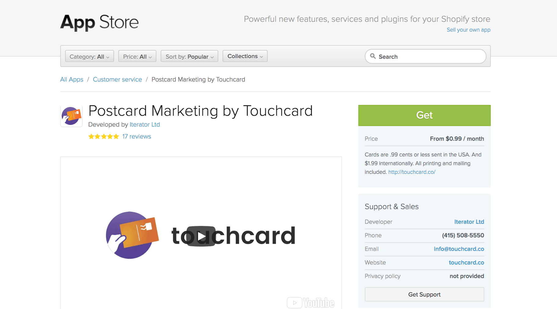Screensot von Touchcard