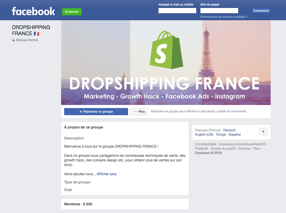 Groupe Facebook dropshipping France