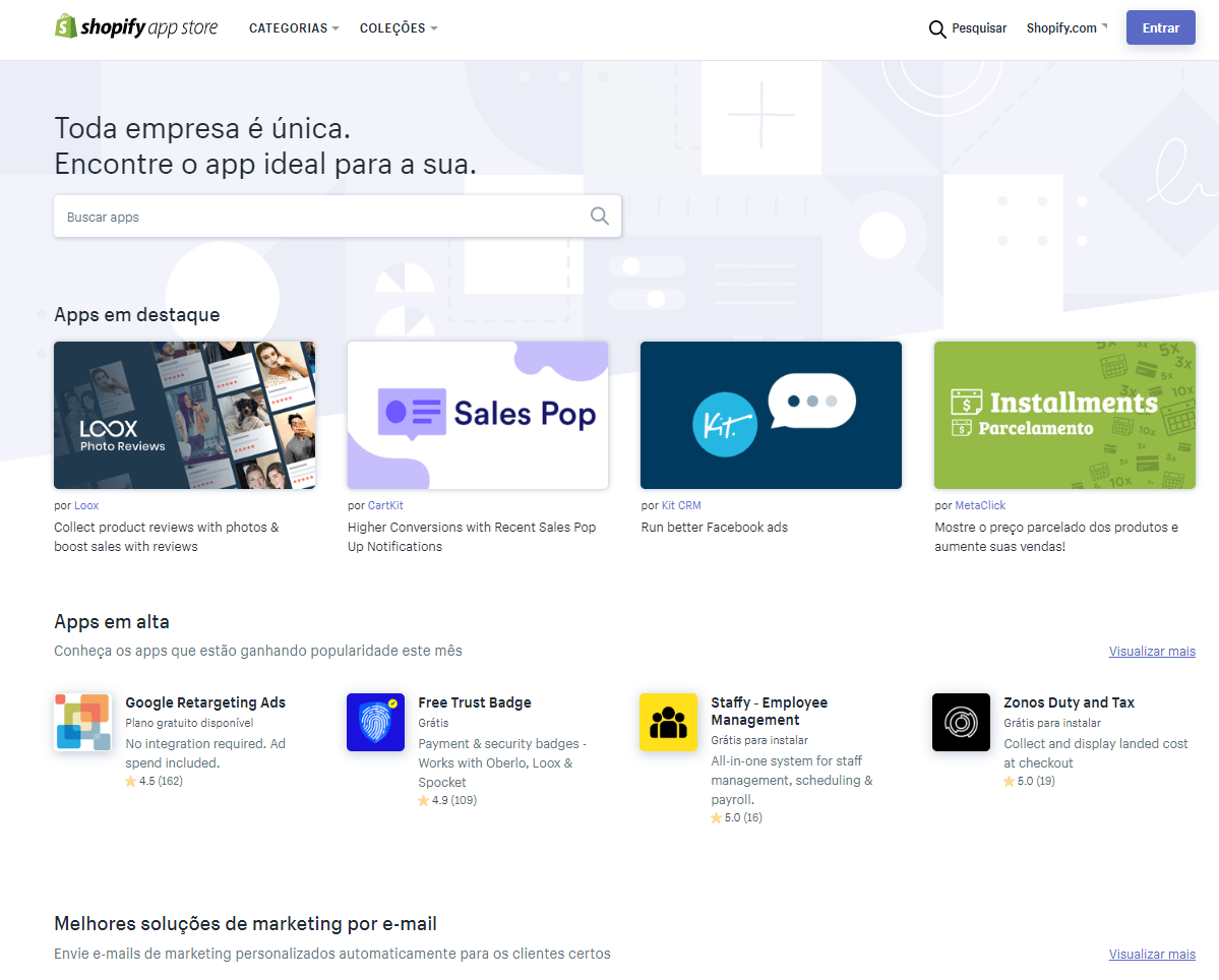 Apps Shopify para criar site
