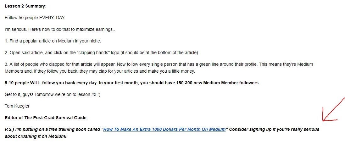 Screenshot of email CTA