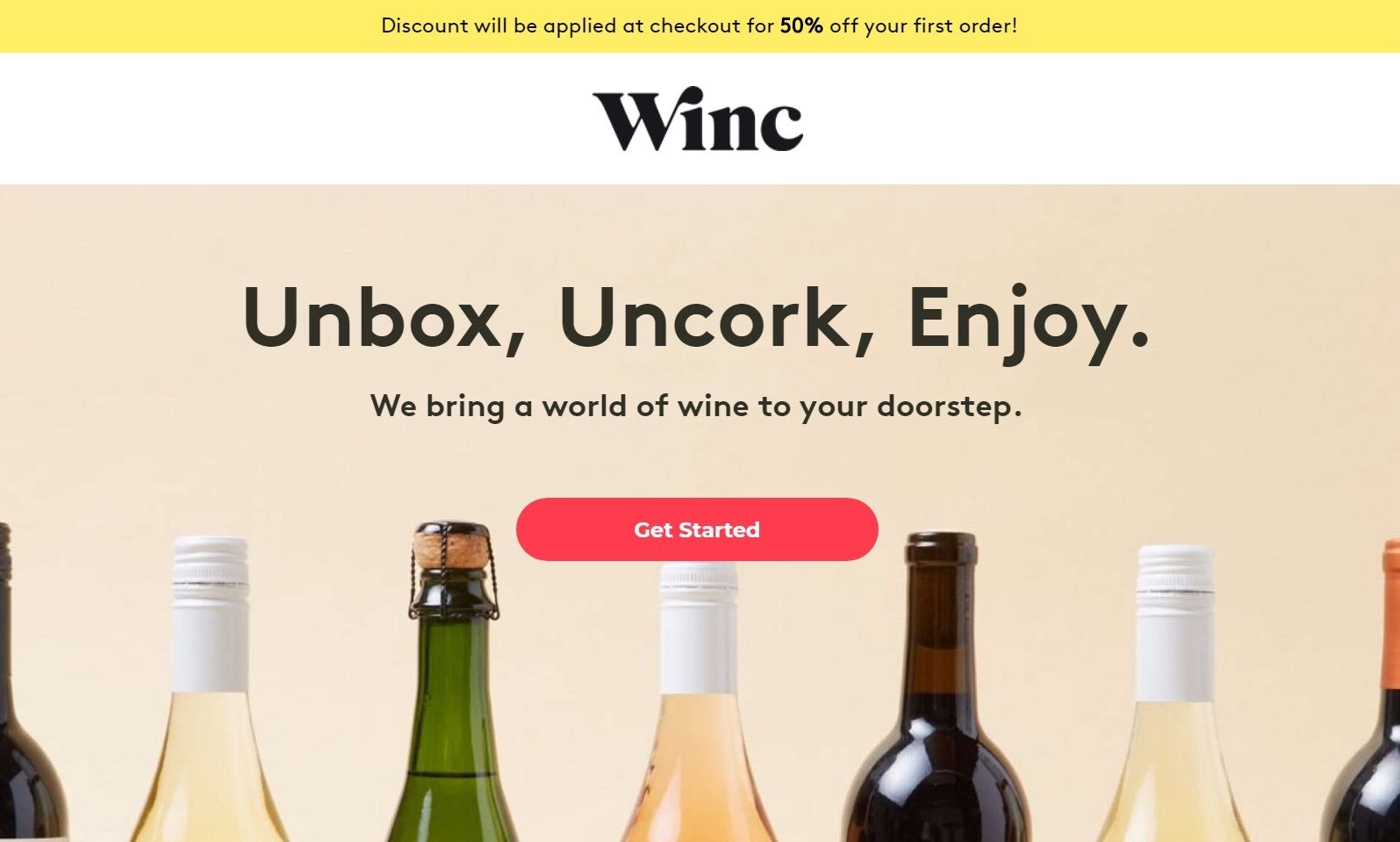 Winc winery landing page
