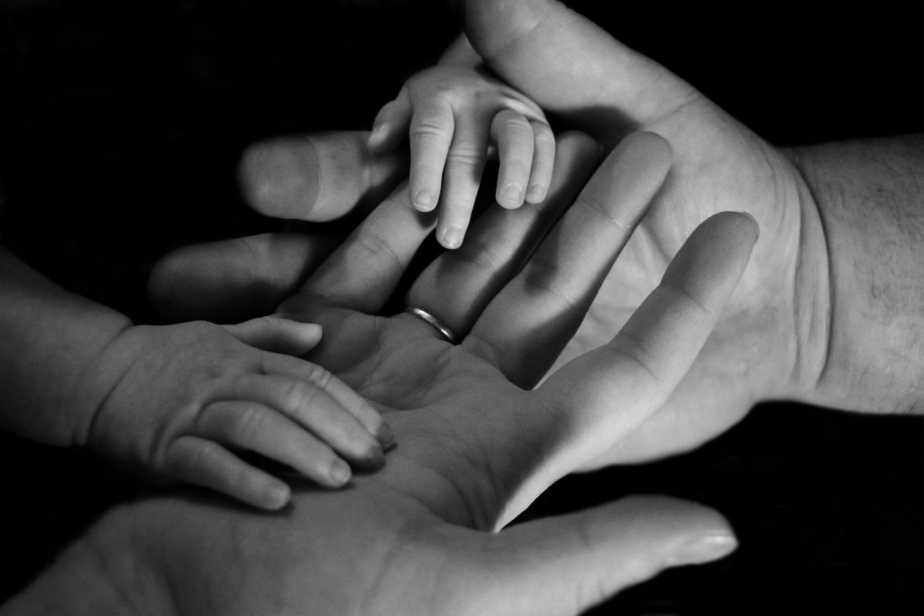 hands of baby and parent