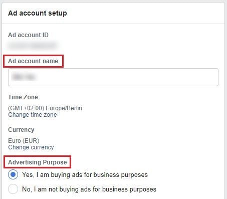 Setting up a Facebook ad account
