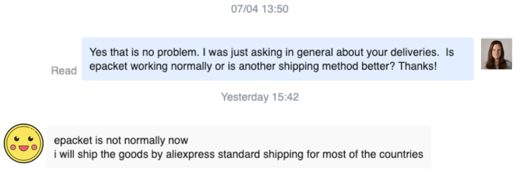 Communication with AliExpress supplier