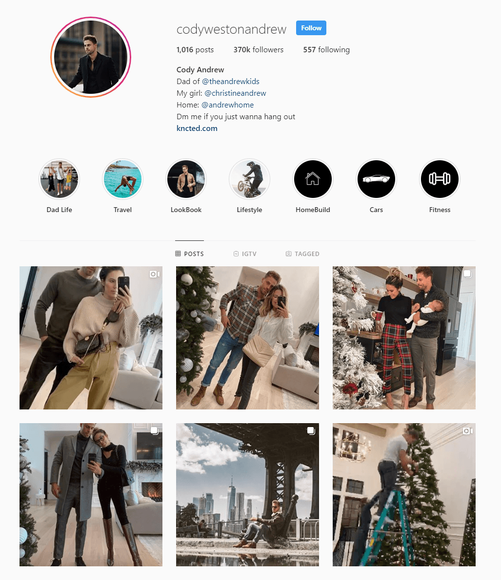 Screenshot of Instagram influencer Cody Andrew