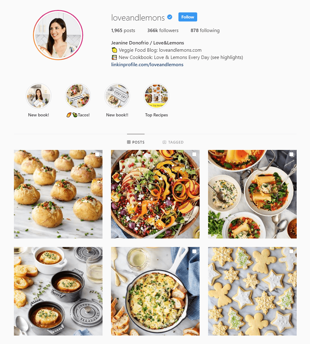 Screenshot of instagram influencer Love and Lemons