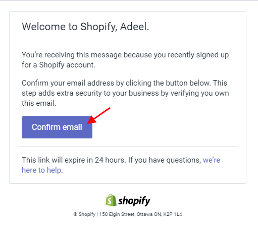 confirm shopify email