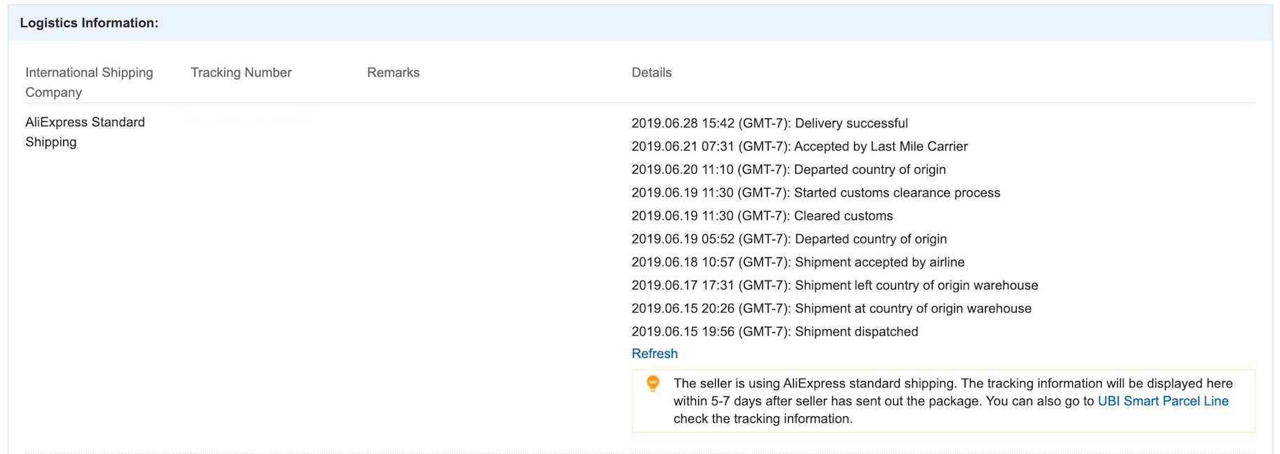 Check tracking standard delivery