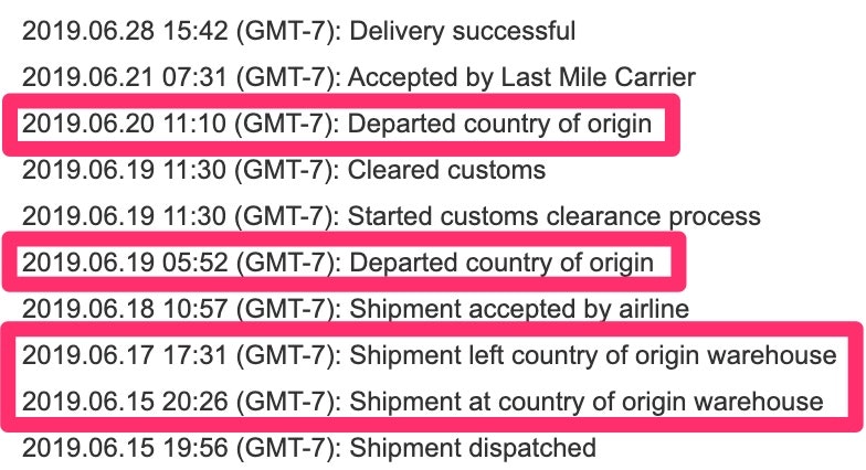 Parcel departed meaning