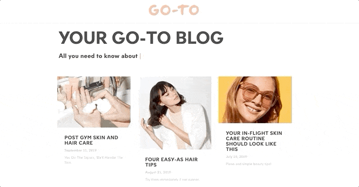 Homepage of go-to skincare blog