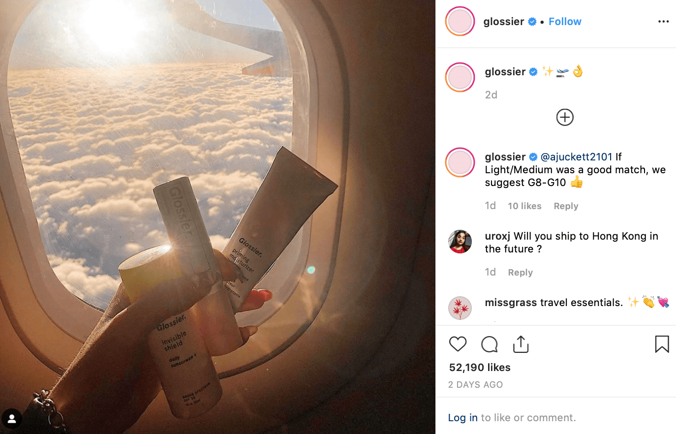 Example of social media marketing from the brand Glossier