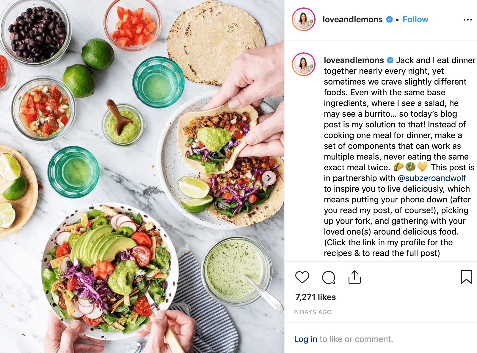 Screenshot of Instagram influencer Love and Lemons sponsored post