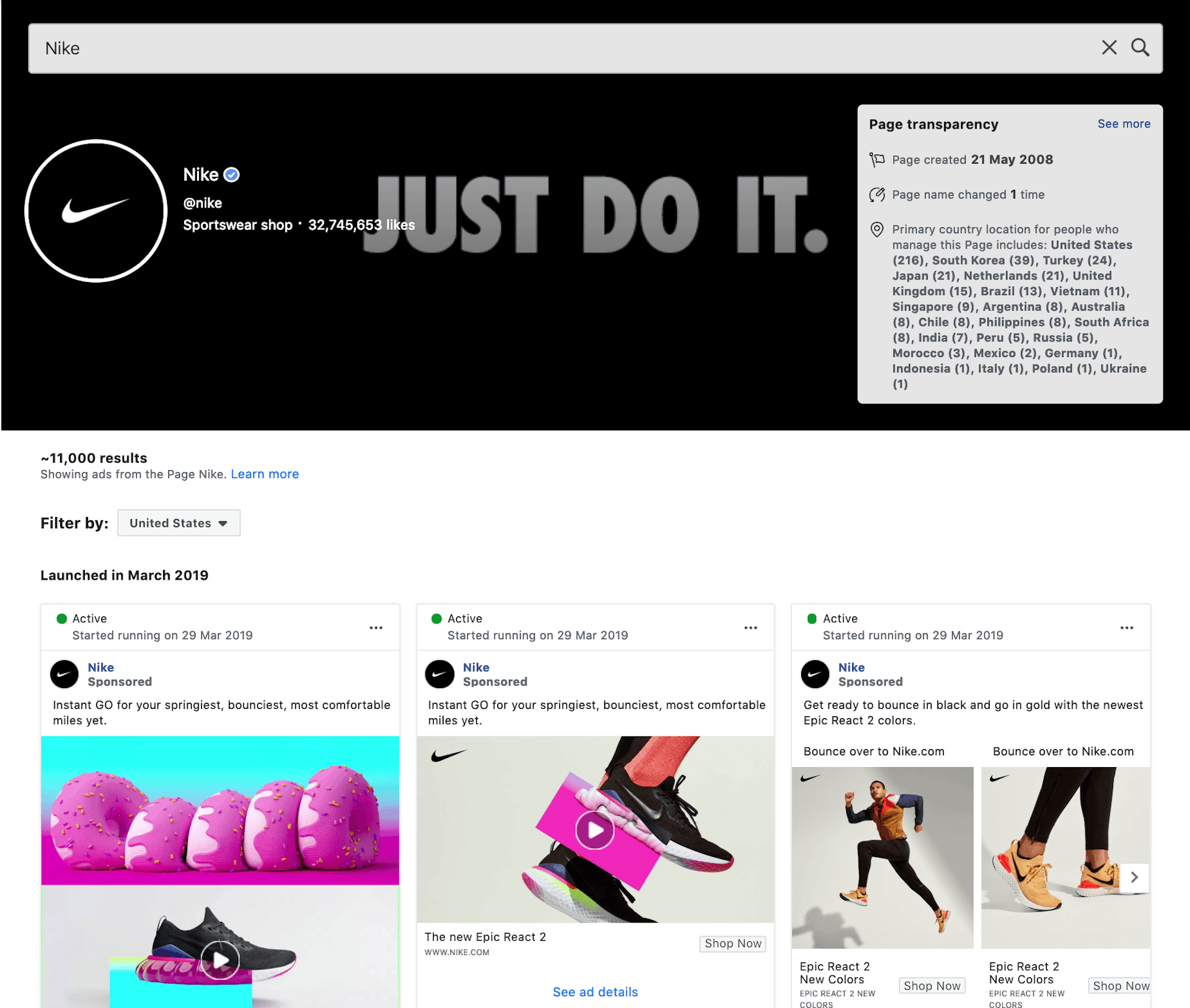 Nike Facebook Info and Ads