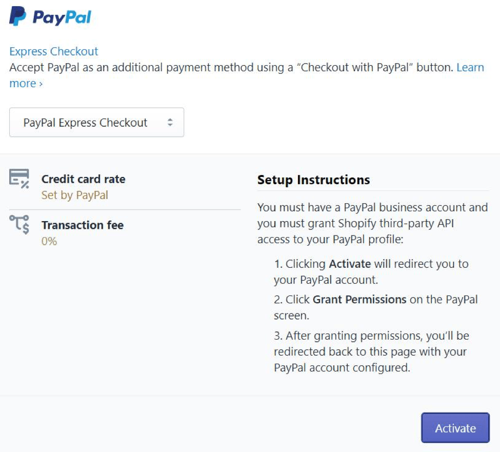 PayPal payments page