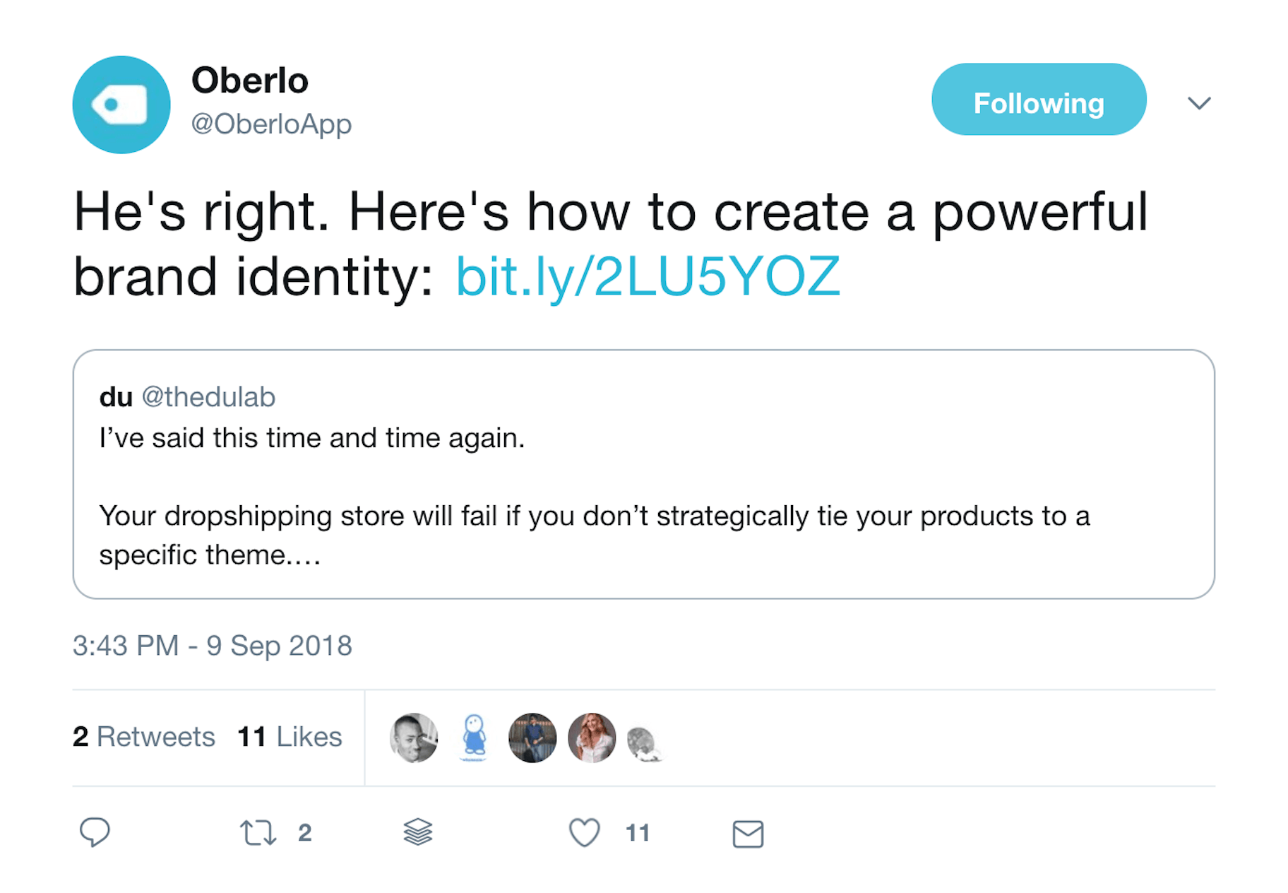 Oberlo Twitterの投稿