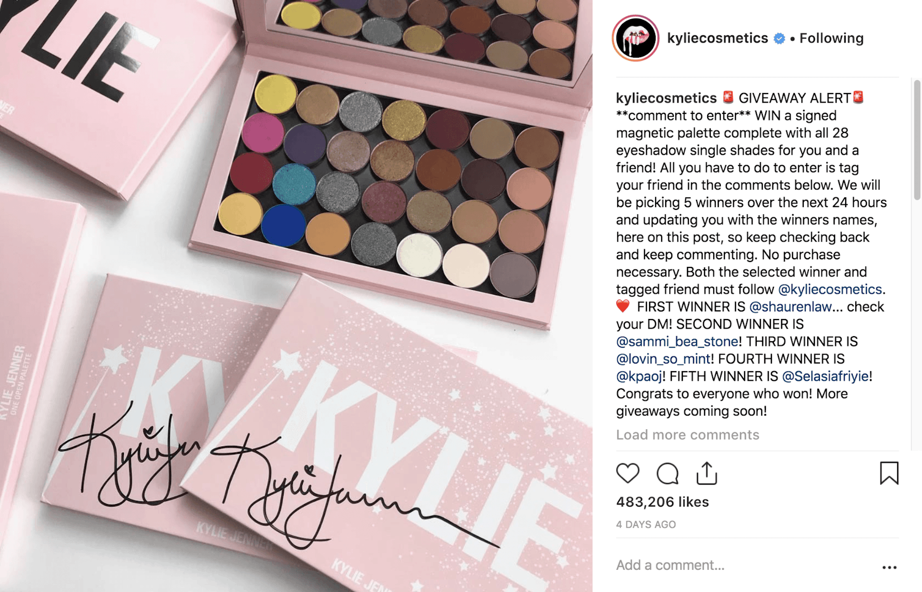 Kylie Cosmetics Instagram Post