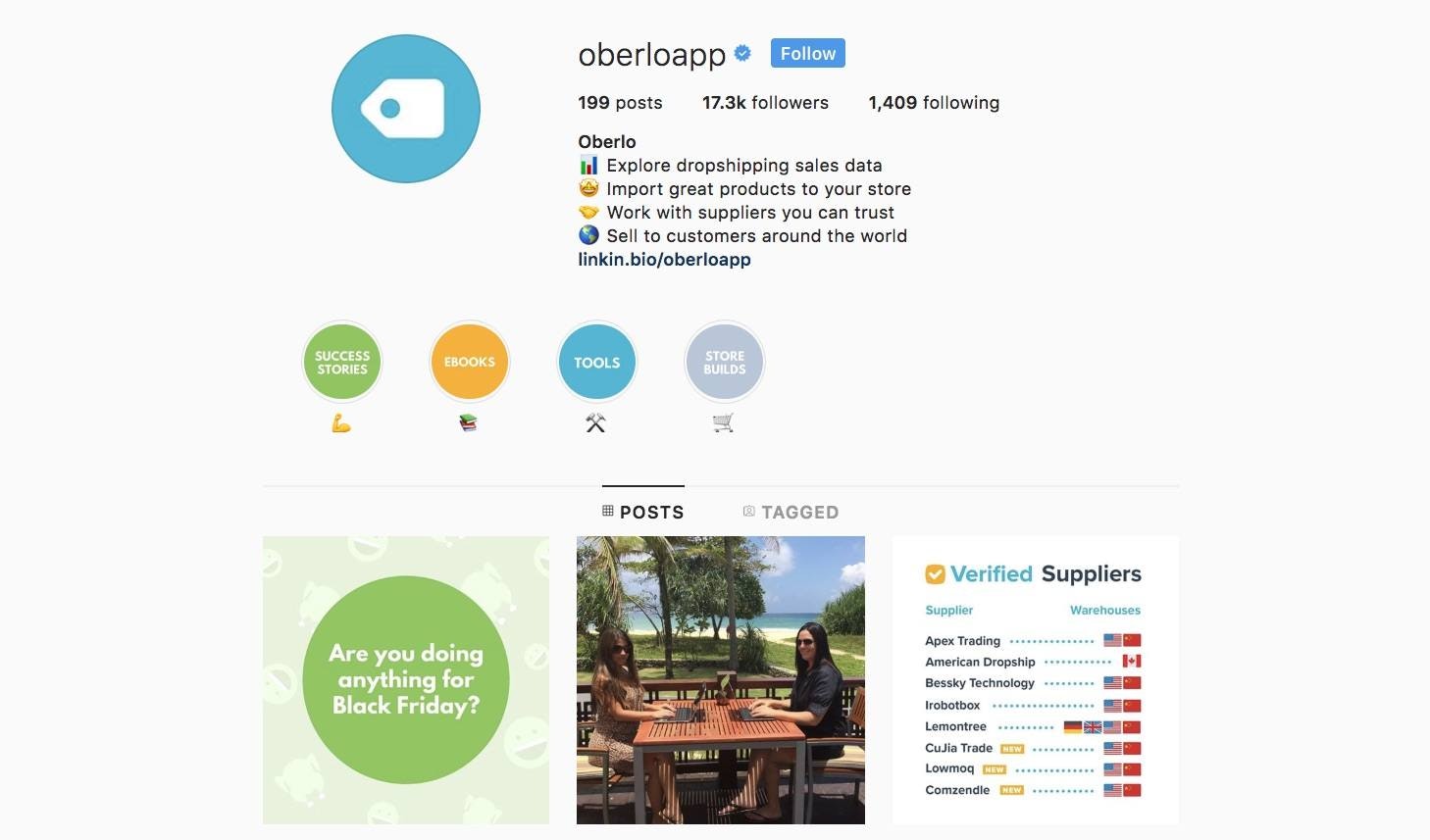 Oberlo instagram verified