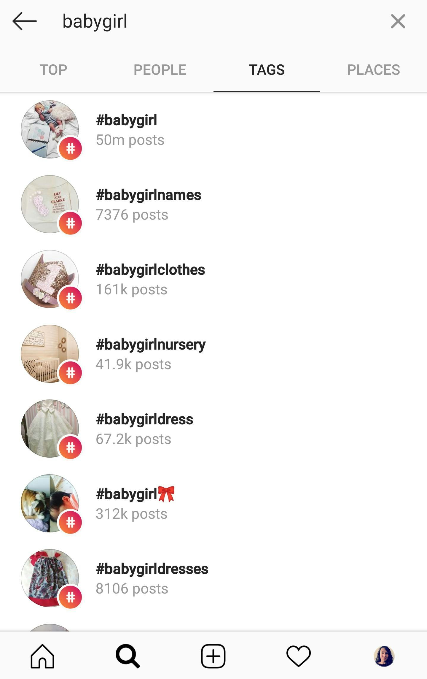 instagram search tags baby girl