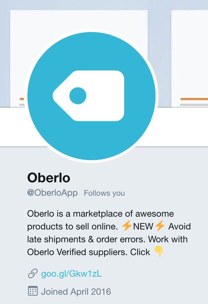 Oberlo Twitter Profile