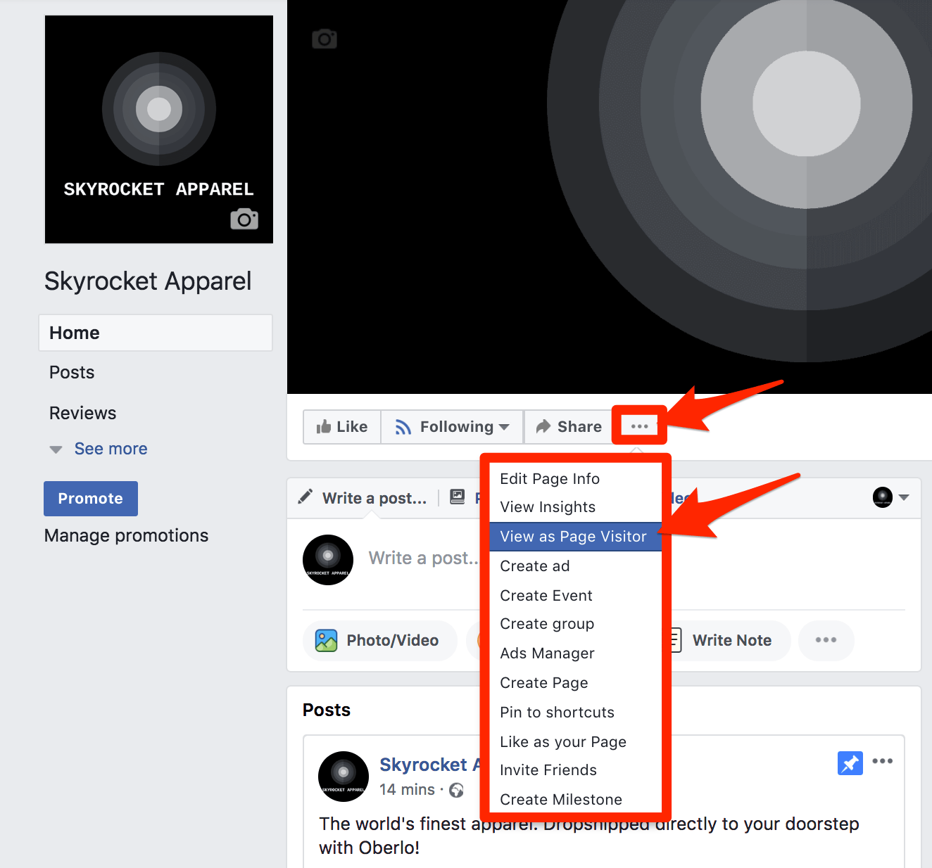 Facebook Business Page View as Visitor
