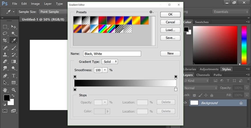 gradient tool on Photoshop
