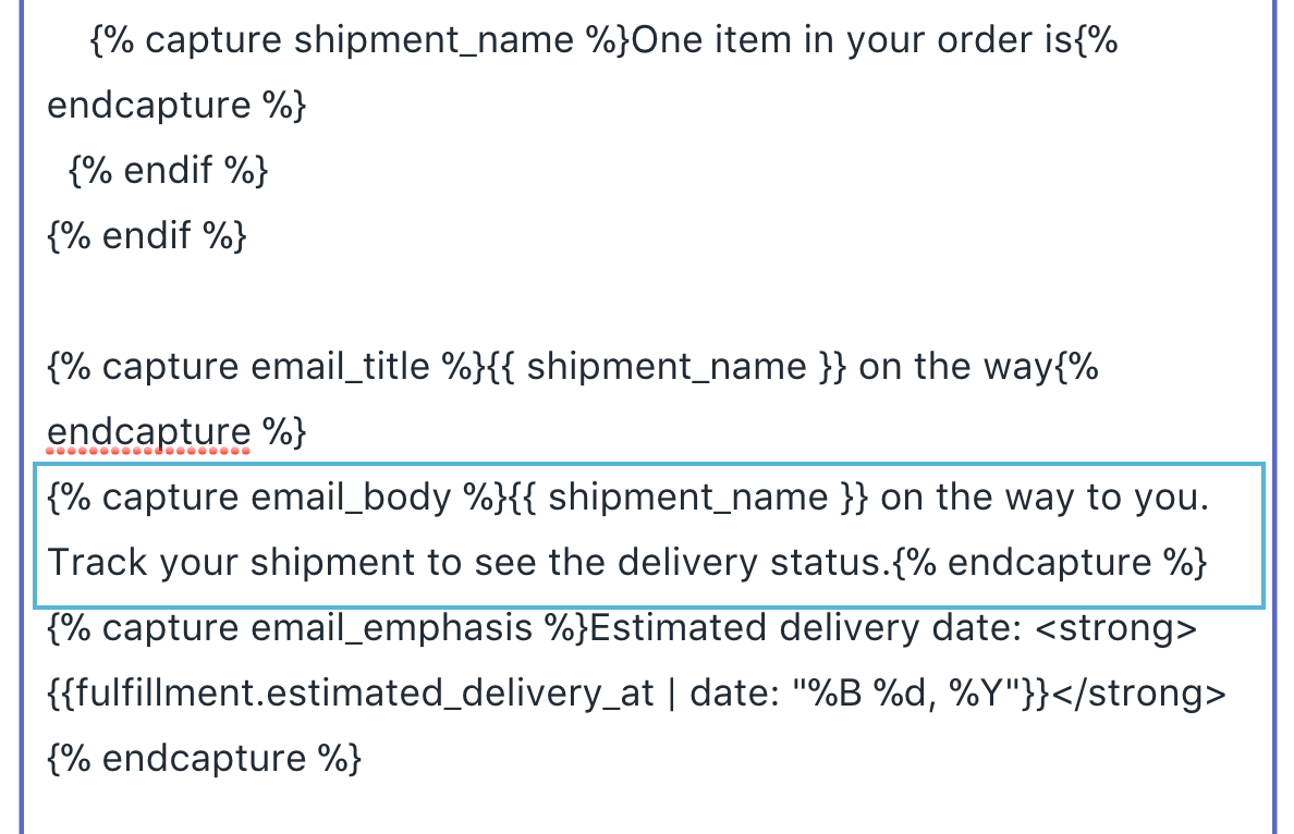 Shipping notification template in Shopify