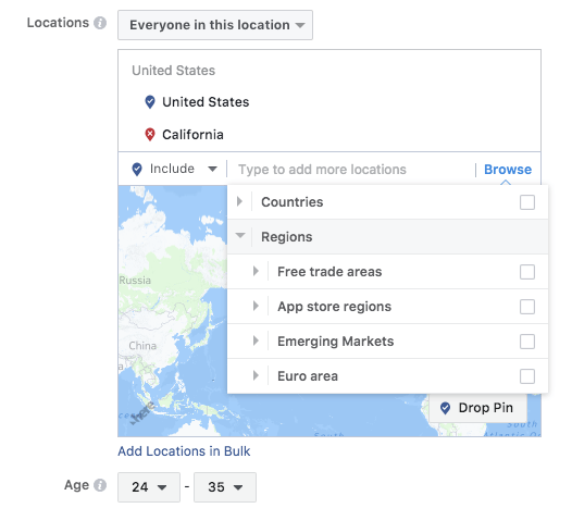 Regional advertising settings in Facebook