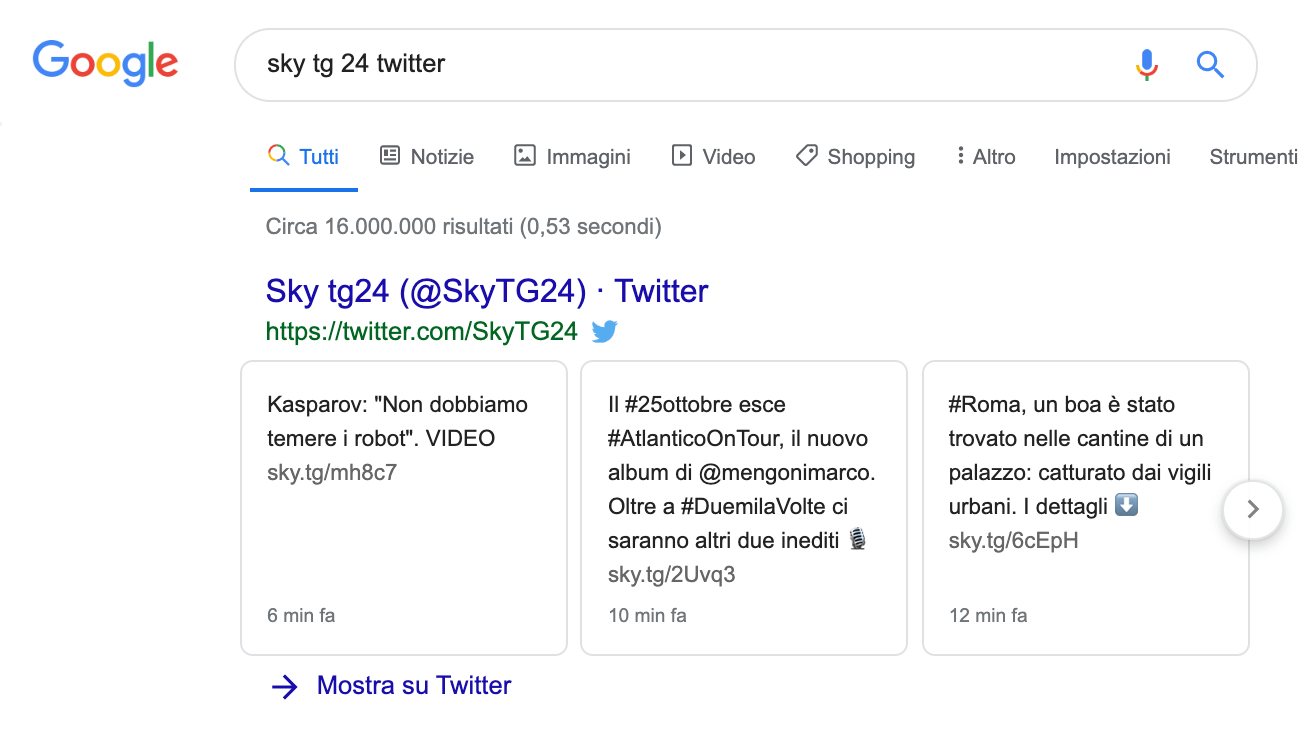 ricerca twitter su google