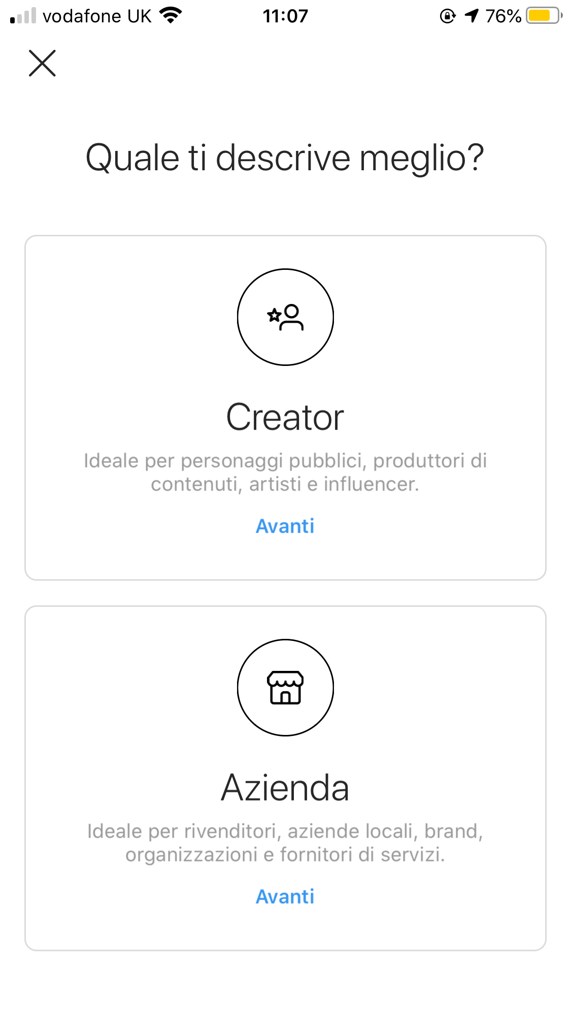 Profilo aziendale instagram creator o azienda