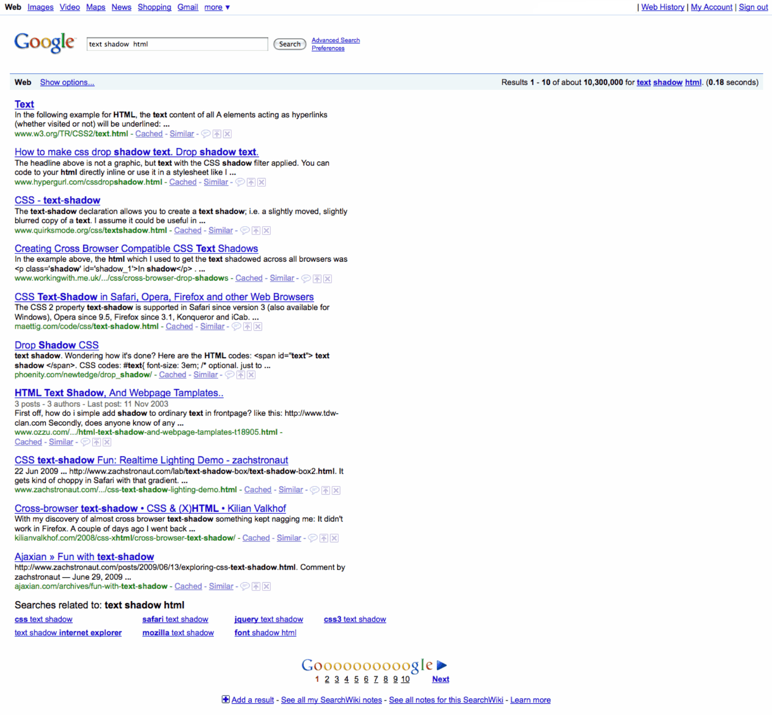 SERP ricerca google 10 anni fa
