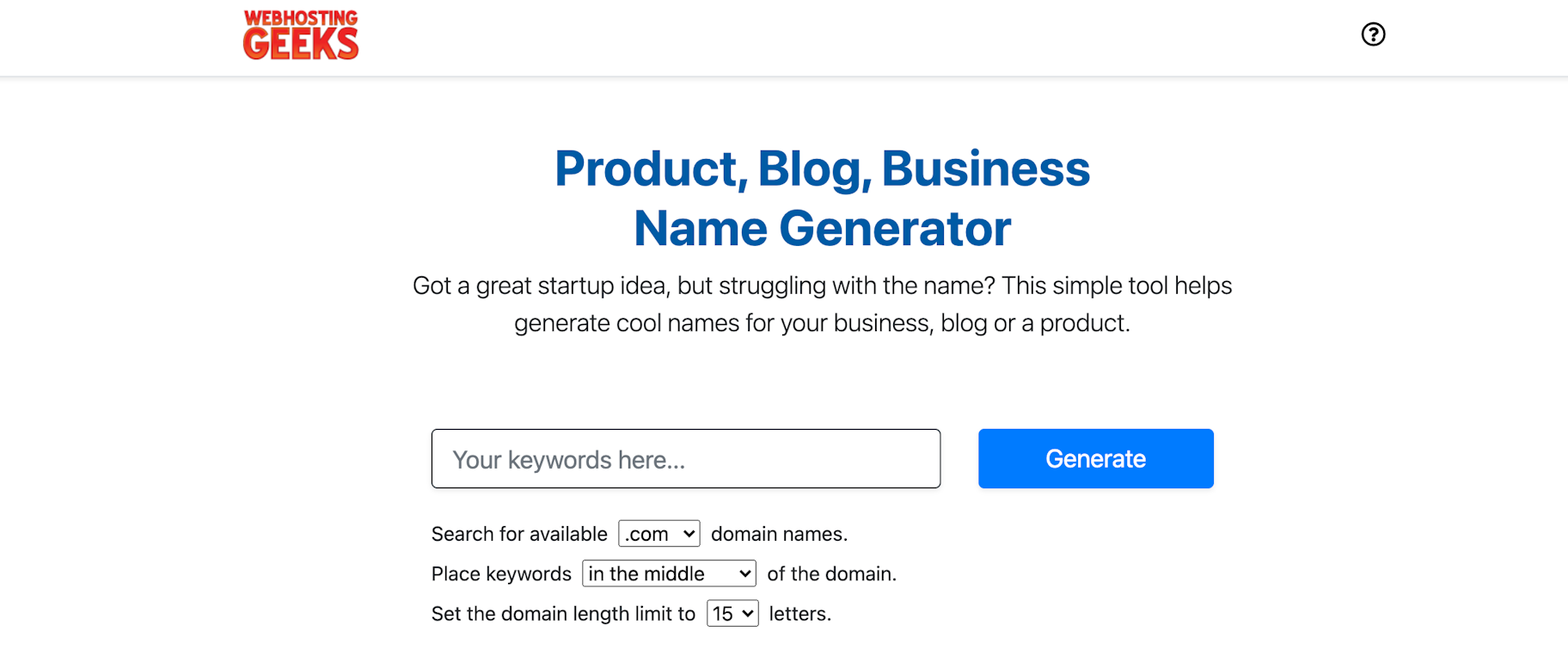 Webhostinggeeks business name generator