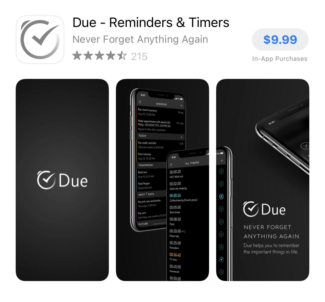 Due app for setting reminders on iPhone
