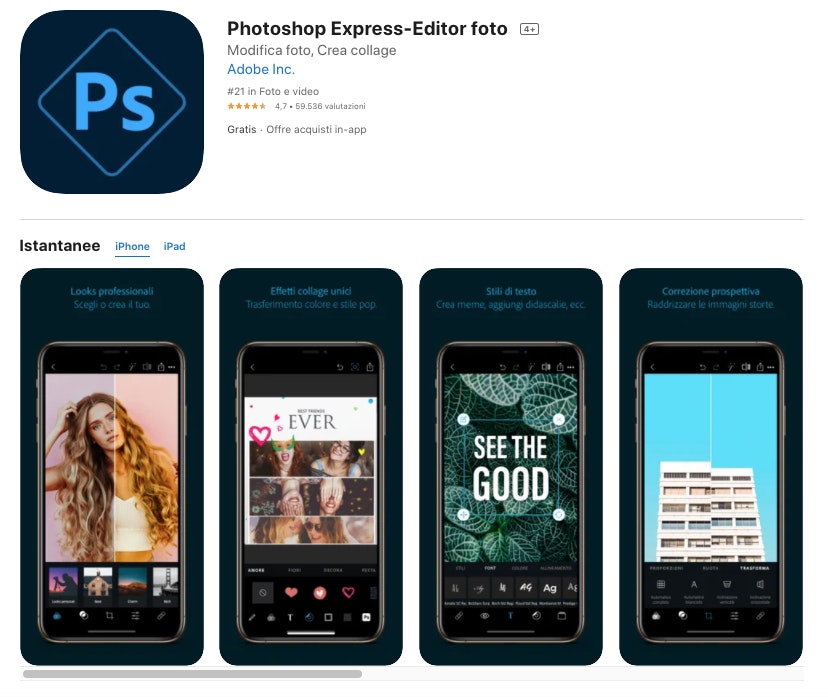 Photoshop Express-Editor: migliori app per editing foto