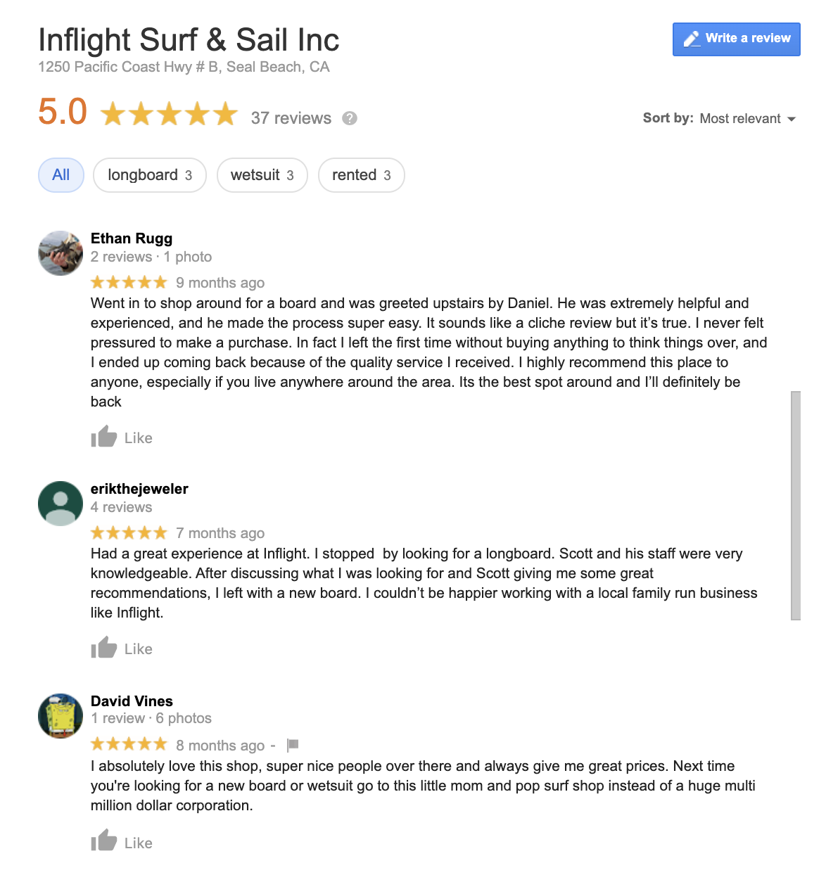 Help Small Businesses: Inflight Surf Shop Reviews