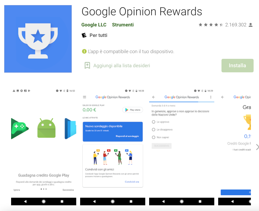 App per guadagnare - Google Opinion Rewards