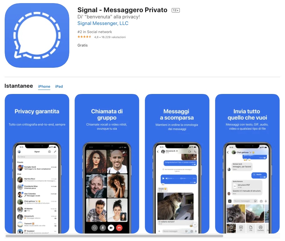 Alternative a whatsapp e telegram: Signal