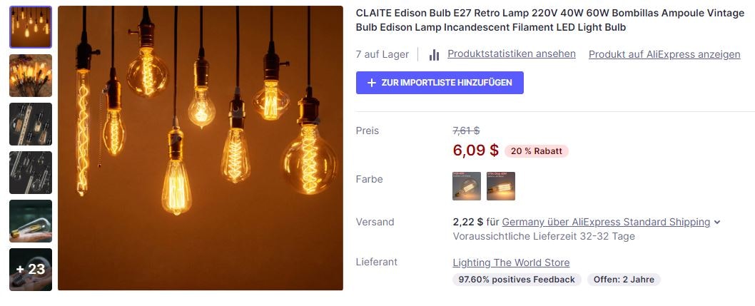 Neue Produkte 2022 - Edison Glühbirne