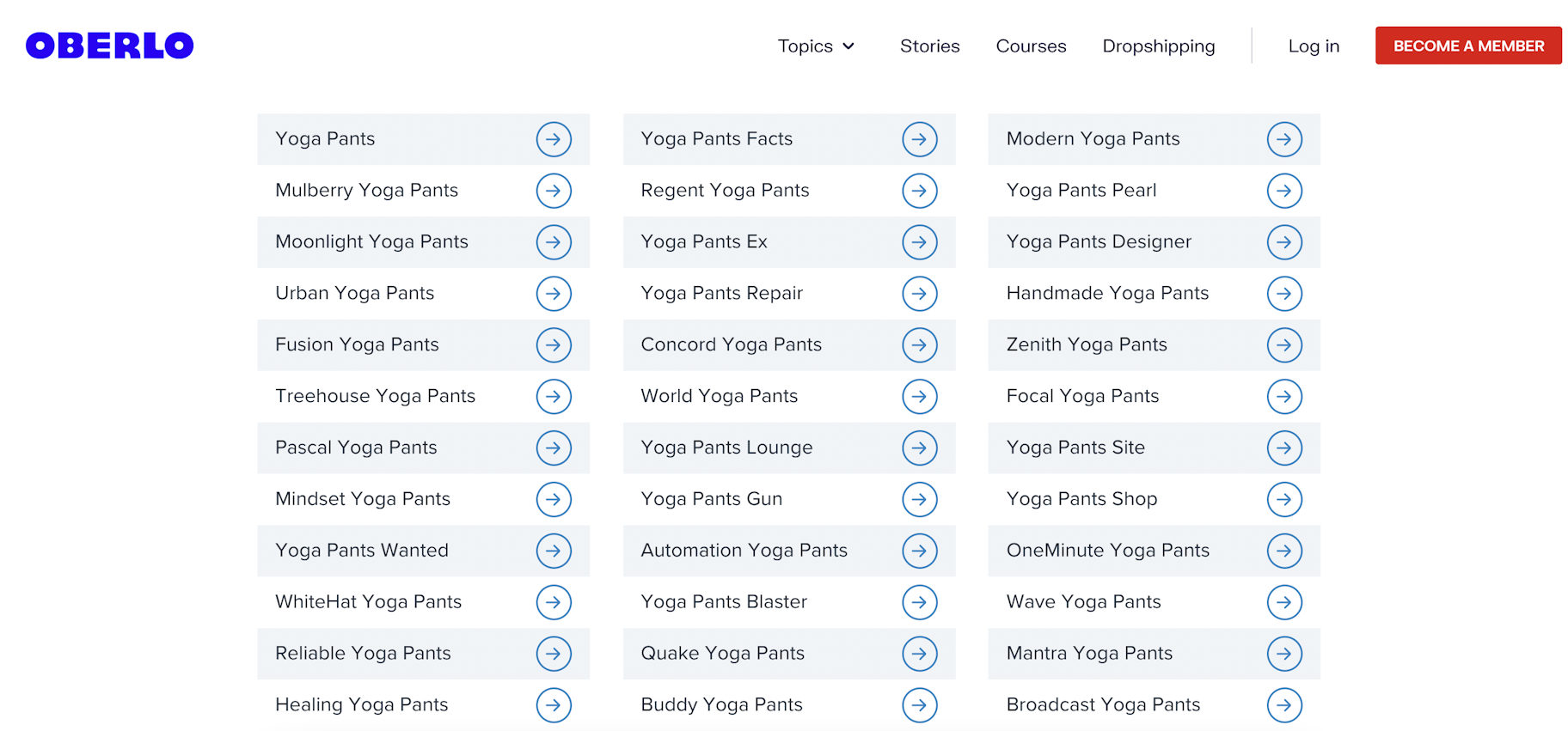 oberlo generatore di nomi yoga pants