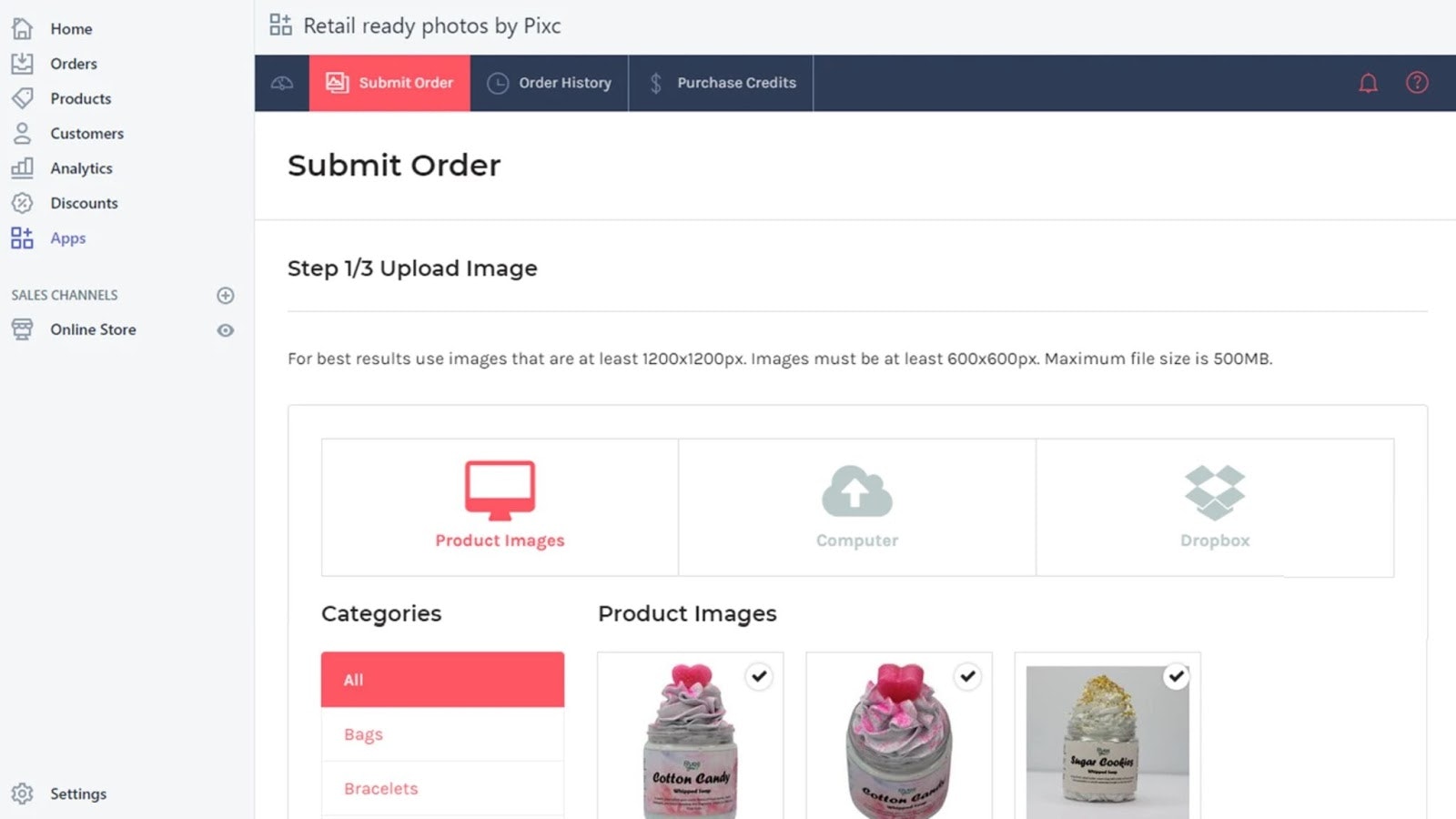 Produktfotografie im Dashboard von Shopify bearbeiten